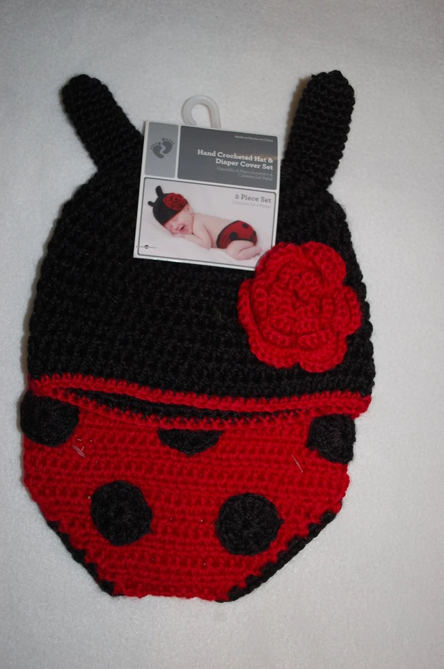 女宝宝 2 件套帽子和尿布盖套装钩针女士花摄影道具 — 第 1/1 张图片