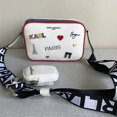 Bolsa para cámara KARL LAGERFELD PARIS Maybelle doble cremallera blanca con pasadores bolsa Foto 1 de 4