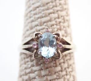 Vintage AVON Designer Blue Topaz Gemstone Sterling Silver Ring Sz 7 - Picture 1 of 8