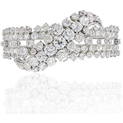 Exquisite 45.99CT Round Cut White Sapphire Prong Set Engagement Cuff Bracelet - Image 1 of 4