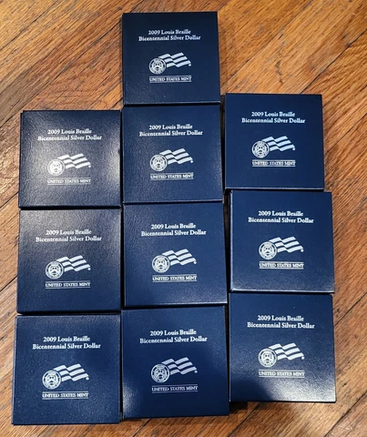 2009 Louis Braille Bicentennial Silver Dollar Empty Boxes COA'S Lot Of 10!!!! Cover