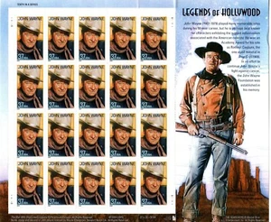 BLOCK OF 20 U.S. 37 CENT POSTAGE STAMPS JOHN WAYNE LEGENDS OF HOLLYWOOD 2004 - Picture 1 of 1