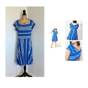 LOFT gestreiftes Kleid Crossover Rücken ausgestellt Gr. 16/18 Neu mit Etikett - Bild 1 von 11