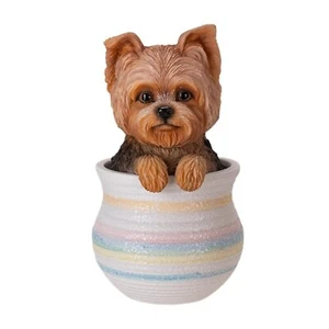Yorkie Dog Figurine in Decorative Pot Cute Home Decor Tabletop Statue - Picture 1 of 5