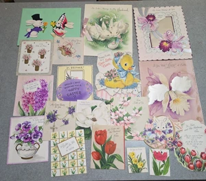 Vintage Hallmark EASTER Greeting Card Lot of 16 New Unused Cards Flocked Satin - Picture 1 of 8