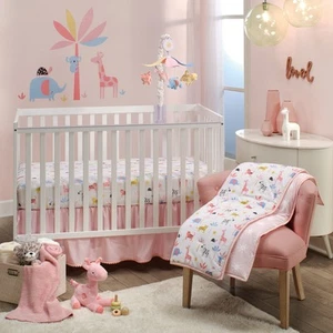 Lambs & Ivy Snuggle Jungle Pastel Safari Cotton Jersey 3-Piece Crib Bedding Set - Picture 1 of 9