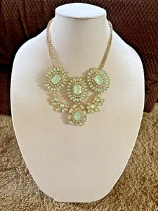 Schöne grüne und Mondstein Strass 2 Etagen Modeschmuck Halskette - Bild 1 von 6