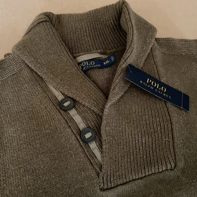 Polo Ralph Lauren Marrón Oliva Expedición Militar Chal Cuello Lino Suéter XXL Foto 1 de 4