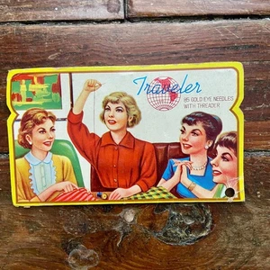 Vintage TRAVELER Sewing Gold Eye Needle Book Great Graphics Deaf Mute Sales EUC - Picture 1 of 3