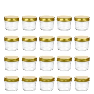 4 oz Clear Glass Jars With Lids Golden Small Spice For Herb Jelly Jams Wide - Picture 1 of 7
