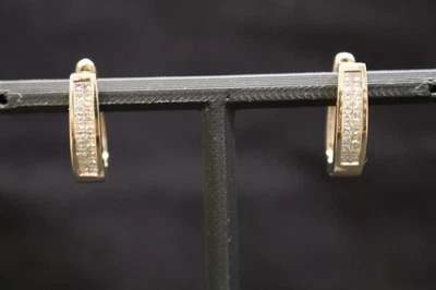 14k Yellow Gold Diamond Hinged Hoop Earring Pair - Image 1 of 4