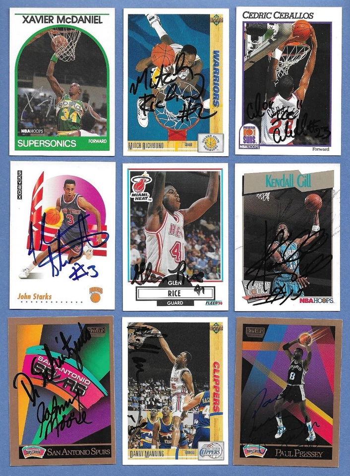20 世纪 80 年代 - 90 年代 NBA 卡退伍军人亲笔签名套装 (9) * 无真品证明 * 斯塔克斯-里斯-X-曼! 看! — 第 1/1 张图片