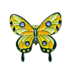 Butterfly w/ Yellow, Black, and Purple Accents Enamel Pin - Picture 1 of 2