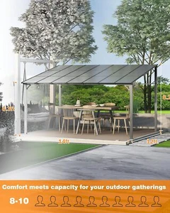 12x14 ft Lean-to Gazebo w/Hardtop Wall Pergola Polycarbonate Roof Aluminum Frame - Picture 1 of 10