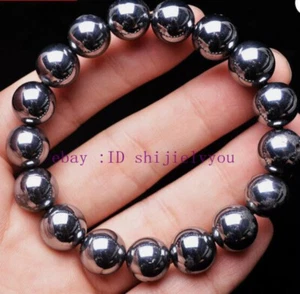 8-20mm Natural Terahertz Wave Energy Stone Round Beads Bracelet Reiki Healing - Picture 1 of 18