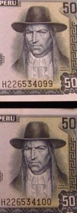 Peru 50 Soles 1977 Pair Unc Tupac Amaru II Banco Central Reserva Money h4099 - Picture 1 of 3