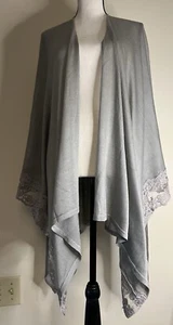 NWT LC Lauren Conrad Grey Lace Trimmed Shawl Cardi Poncho Sweater one size fits - Picture 1 of 7