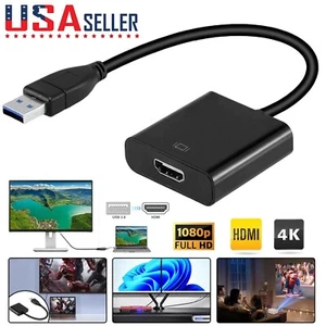 USB 3.0 to HDMI Video Cable Adapter HD 1080P for PC Laptop HDTV LCD TV Converter - Picture 1 of 11