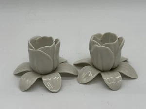 Ceramic Lotus Candlestick Holders White Hans Achtziger Germany Vintage - Picture 1 of 10