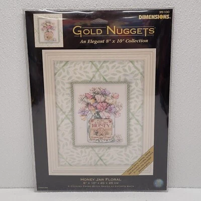 Dimensions Gold Nuggets Honey Jar Floral 8" x 10" Cross Stitch Kit 35100 - Image 1 of 4