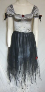 WITCH COSTUME Velvet Black Tulle Goth Walking Dead Dress Embellished Girl Medium - Picture 1 of 4