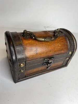 Trunk Box Wooden with Brass Colored Accents Vintage Antique Like Finish - Image 1 of 4