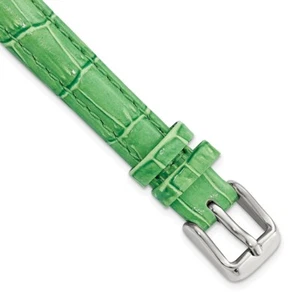 12mm Green Crocodile-Style Grain Leather Chrono Silver-tone Buckle Watch Band - Picture 1 of 4