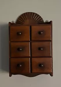 Vintage Mid Century Sunburst Six- Drawer Hanging Spice Wood Cabinet Farmhouse - Picture 1 of 7