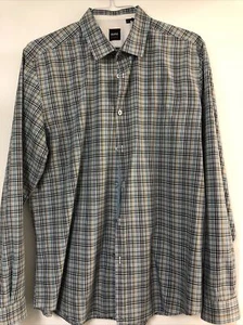 Boss Men Regular-Fit Blue Plaid Long-Sleeve Cotton Button Top Shirt XL $300 - Picture 1 of 3