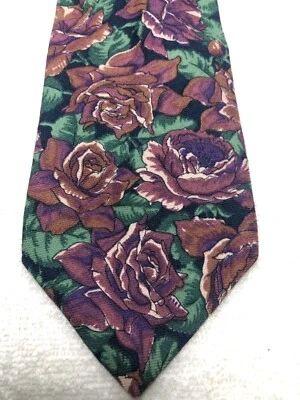 LIBERTY OF LONDON MENS TIE GREEN WITH PURPLE AND BROWN 4 X 57 - Image 1 of 4