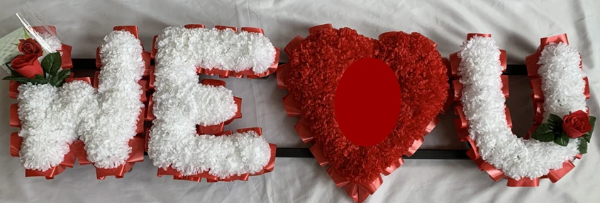 SILKY BOUQUETS Artificial Silk Funeral Flower We Love You Heart Silk Tribute Wreath Arrangement