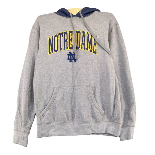 VETEMENTS Felpa con cappuccio uomo Knights Apparel grigia piccola Notre Dame pullover logo ricamato