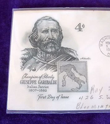 Vintage 1960 US Cachet FDC Giuseppe Garibaldi Italian Patriot #1165 4 cents - Image 1 of 4