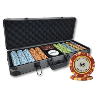 MRC POKER 500PCS 14G MONTE CARLO POKER CLUB POKER CHIPS SET WITH DELUXE CASE - Image 1 of 4