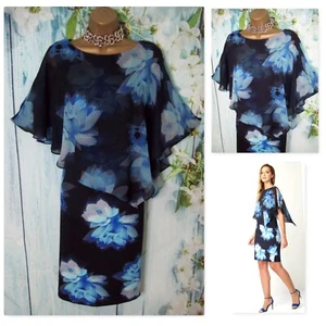 ROMAN OCCASION DRESS SIZE 18, Stunning Blue Floral Chiffon Overlay Dress Wedding - Picture 1 of 14