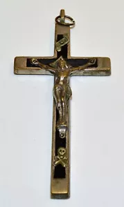 Antique or VTG Nuns Pectoral 4" Crucifix w Scull & crossbones ebony? metal - Picture 1 of 2