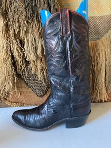 Dan Post Mens Size 7.5 Cherry Black Teju Lizard Skin Cowboy Western Boots 16732 - Picture 1 of 10
