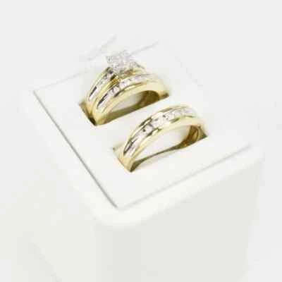 4Ct Lab Created Round Cut Diamond His Her Trio Ring Set 14K Yellow Gold Plated - Image 1 of 4