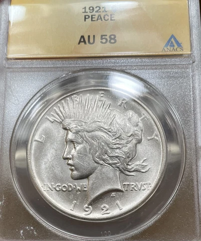 1921 Peace Silver Dollar ANACS AU58 High Relief - Bright Coin, Solid Grade Cover