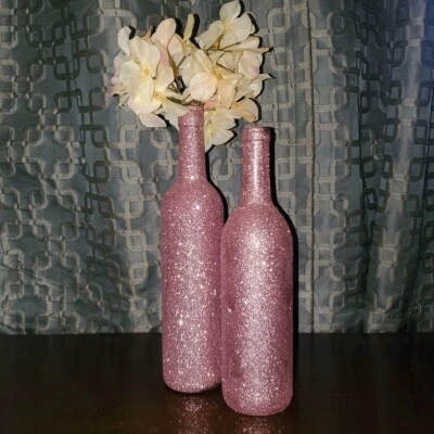 2 Botellas de Vino Decorativas Decoración del Hogar Botellas Brillo Decoración Botella de Vino Rosa Foto 1 de 4