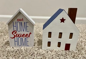 Decorative Red White And Blue Wooden Houses “Our Home Sweet Home” - Picture 1 of 7