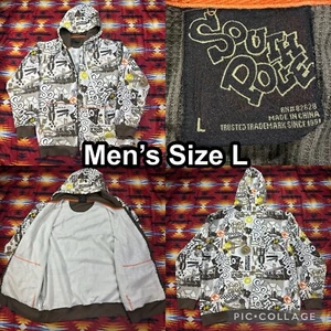 Vintage Y2K Southpole Full Zip Hoodie Mens Large All Over Print Hip Hop Graffiti - Picture 1 of 16