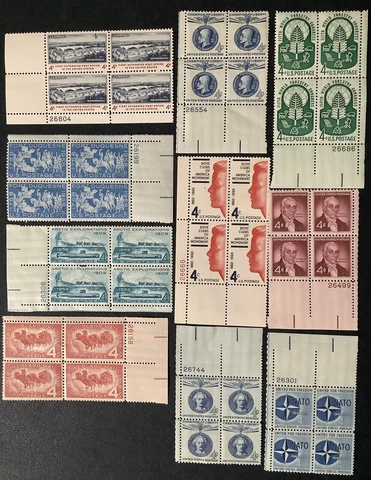 10 US Plate Block Stamps MH 4 Cent Denominations. Nice Selection. Free Shipping Cover