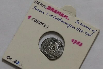 🧭 🇩🇪 GERMANY BREMEN 1 GROTE 1753 SILVER B66 #585 - Image 1 of 4
