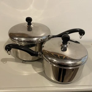 Vintage Farberware 3 Qt 2 Aluminum Clad Stainless Steel Saucepan Pot With Lids - Picture 1 of 19