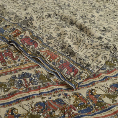 Saris vintage sánskriti crema con cuentas impresas a mano crepé puro sari tel... - Imagen 1 de 4