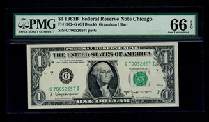 1963-B $1 Federal Reserve Note Chicago PMG GEM UNC 66 EPQ - Picture 1 of 2