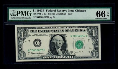 1963-B $1 Federal Reserve Note Chicago PMG GEM UNC 66 EPQ - Image 1 of 2