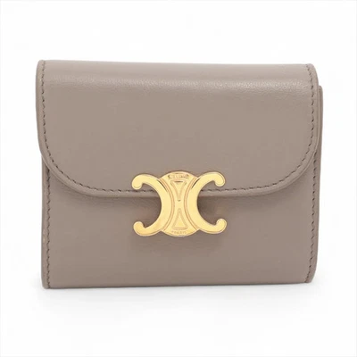 Celine Triomphe Cartera Pequeña Solapa Cuero Compacto Cartera Gris Foto 1 de 4