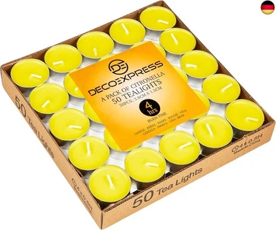 Deco Express Citronella Teelichter, 100er- oder 50er-Pack Duftkerzen Teelichter - Bild 1 von 4